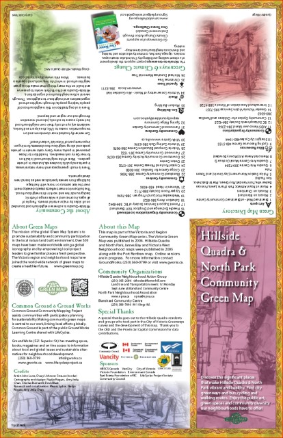 Reverse side of a community map of the Hillside Quadra neighbourhood in Victoria, BC.